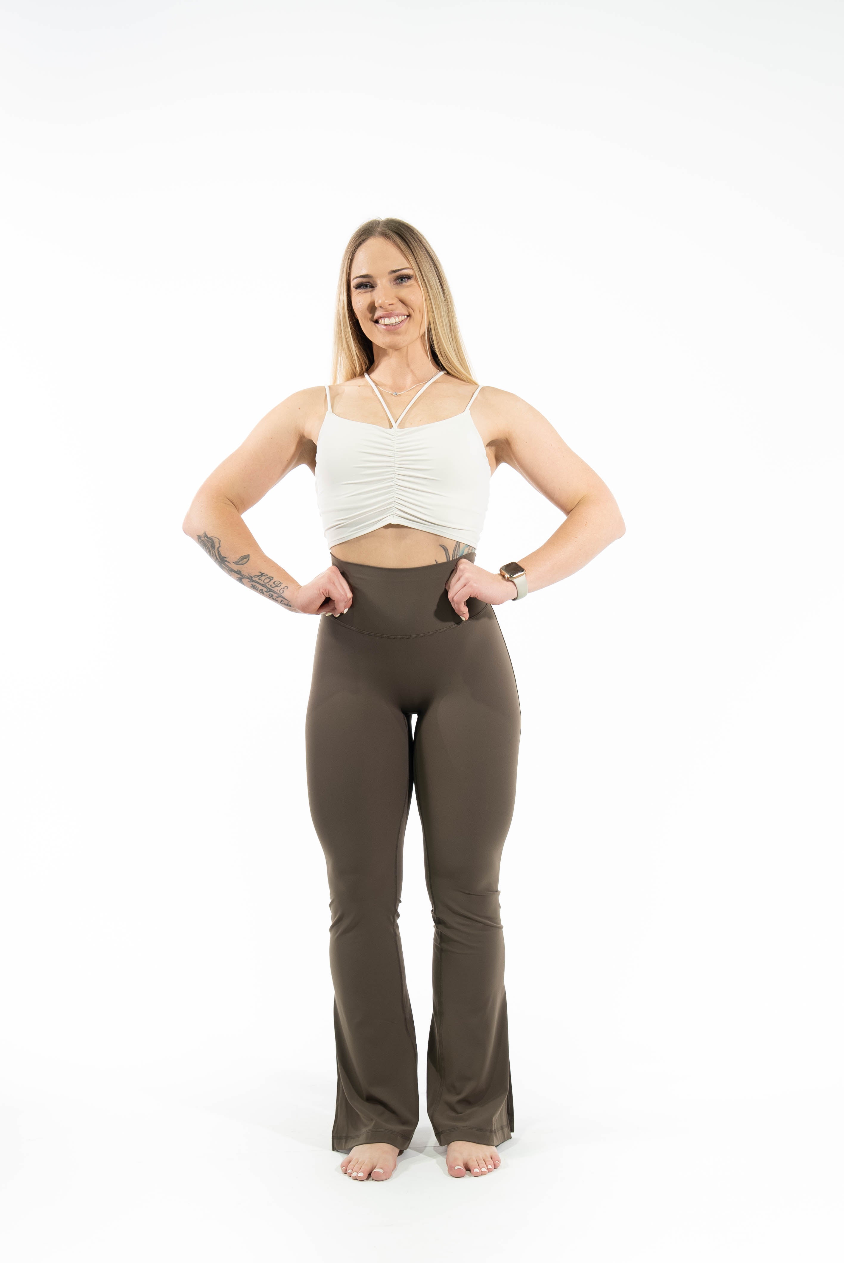 Ladies Flared Leggings - Brown